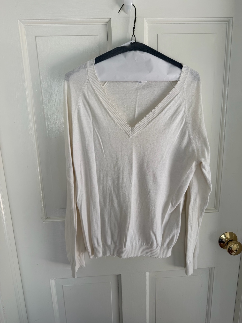 Minnie Rose Cotton Cashmere V-Neck Sweater S White